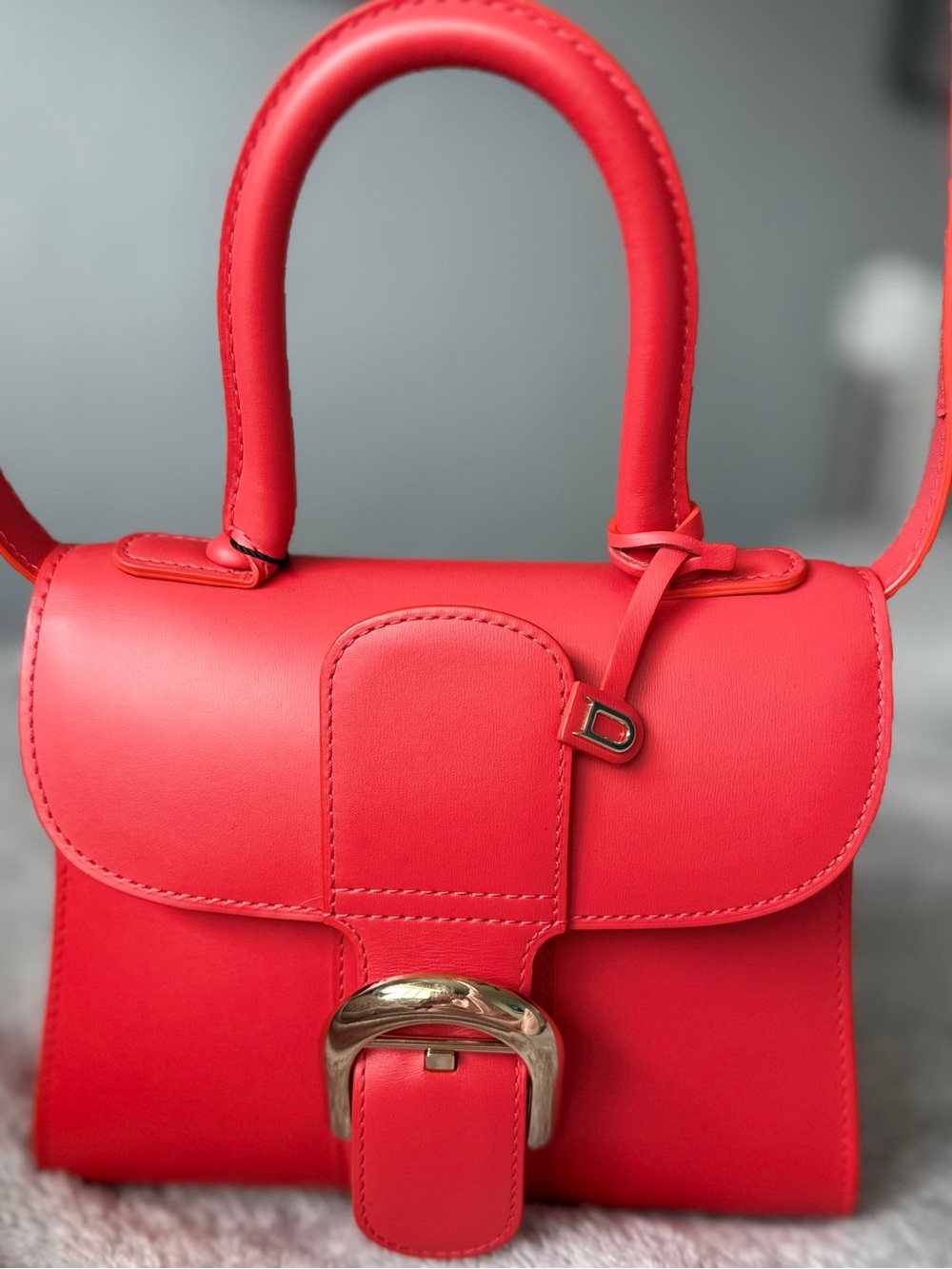 Delvaux Brillant Mini Red Box Calf Leather Handbag + COA